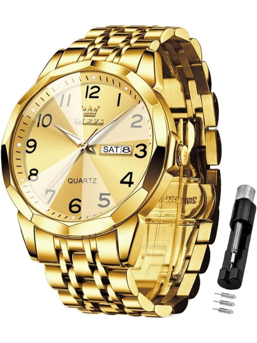 Men's Gold Brown Analog Stainless Steel Waterproof Luminous Date Wrist Watches